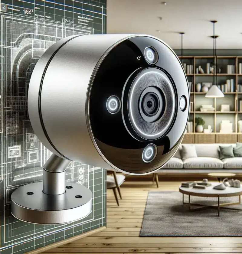 "Arlo 180° Smart Camera mounted on a residential wall, showcasing its sleek design and advanced technology for enhanced home security."