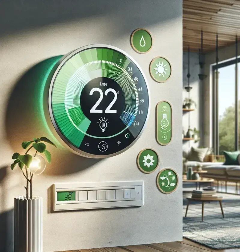 "Nest Smart Thermostat displaying Utility Savings Mode settings, showcasing energy-efficient options for reducing home energy consumption."