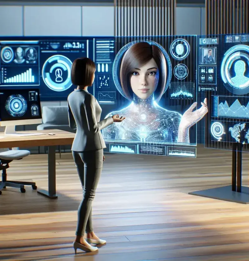 "AI-generated avatar in a marketing video setting, showcasing innovative digital content creation techniques for modern advertising strategies."